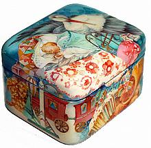 Delivered By The Stork - a box, Fedoskino lacquer painting technique