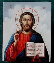 Savior - icon, Fedoskino lacquer painting technique
