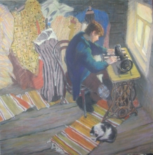 A Golden Ray Of Sun Admired The Way The Tailor Worked Inspired - canvas, acrylic, tempera, pastel