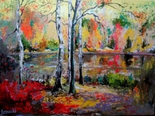 Birches - oil, canvas,  palette-knife