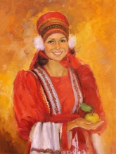 Portrait Of A Woman In Mordovian Costume - oil, canvas