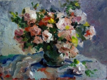 Bouquet - oil, fireboard