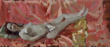 Nude On Red - oil, wood