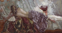 Girl With A Fan - oil, wood