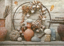 Gathering Stones - tempera, panel