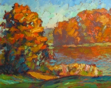 Lake In Autumn - oil, canvas