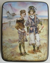 Travellers - box: papier-mache, oil, lacquer, filigree