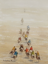 Game Buzkashi - paper Arches, watercolor Daniel Smith