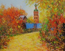 Road To The Temple - oil, cardboard