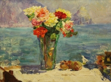 Roses And Sea - oil, cardboard