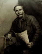 An Old Worker - charcoal, pencil, paper