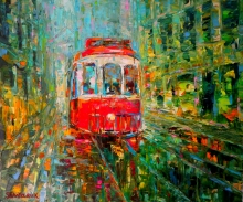 The Lisbon Holidays In Red - oil, linen, spatula