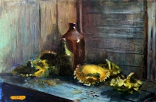 Still Life With Sunflowers - oil, cardboard
