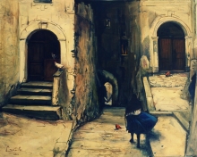 Italian Courtyard - oil, canvas