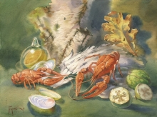 Feijoa And Crawfish - watercolors, paper