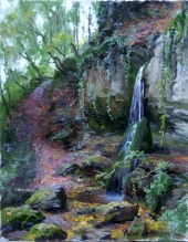 Waterfall In Serbian Mountains - oil, canvas