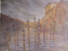 Venice. Evening - watercolors, pastel, white paint, paper 