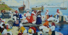 On A Nice Day. Rinsing Of The Laundry - oil, canvas