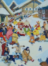 Russian Festival. Sledging Downhill - oil, canvas