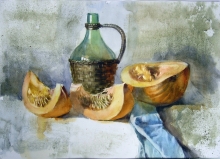Still Life With Pumpkin - watercolors, paper