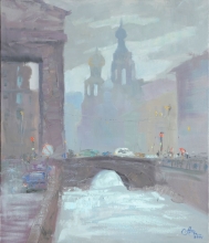 The Kazan Bridge, Saint-Petersburg - oil, canvas