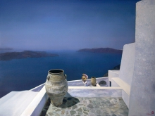 Santorin - Island Of Saint Irina - oil, canvas