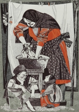 Mothers Chores - tempera, pen, paper