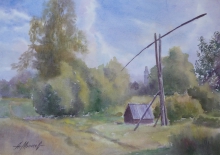 The Village Of Zaozerye. Old Well - watercolors, cotton paper