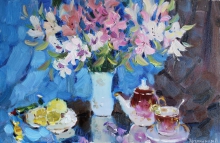 Still Life With Flowers And Lemon - oil, canvas