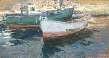 In A Roadstead - oil on fireboard